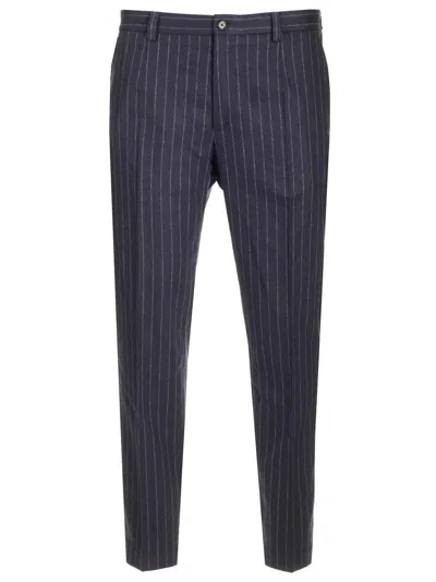 Shop Dolce & Gabbana Stripe Blue Flannel Trousers In Black