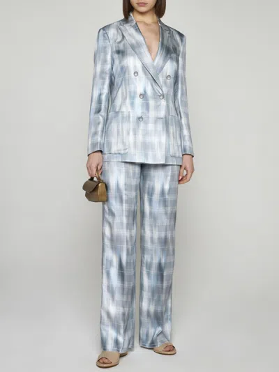 Shop Giorgio Armani Prince Of Wales Silk Trousers In White