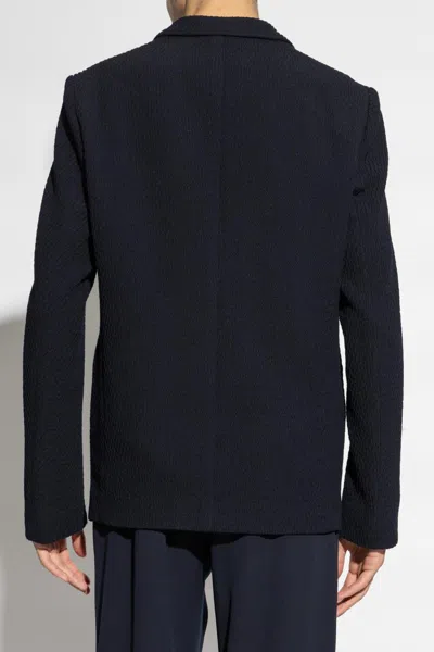 Shop Emporio Armani Blazer Made Of Material With Special Texture In Blu Navy