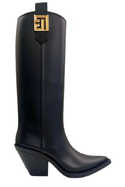 Shop Balmain Logo Plaque Pointed-toe Boots In Nero