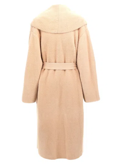 Shop Elisabetta Franchi Fur-effect Coat In Nude