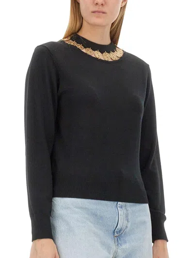 Shop Rabanne Embellished Crewneck Jumper In Black