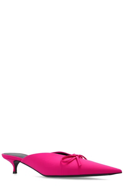 Balenciaga 40mm Knife Bow Nylon Blend Mules In Pink