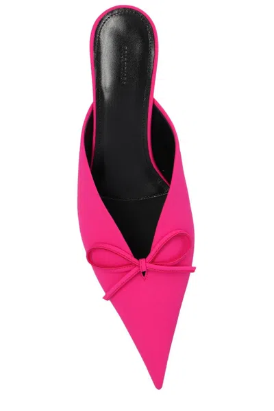 Balenciaga 40mm Knife Bow Nylon Blend Mules In Pink