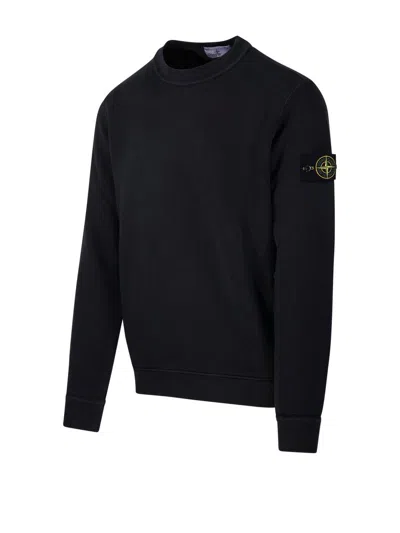 Shop Stone Island Logo Patch Crewneck Sweatshirt In Black