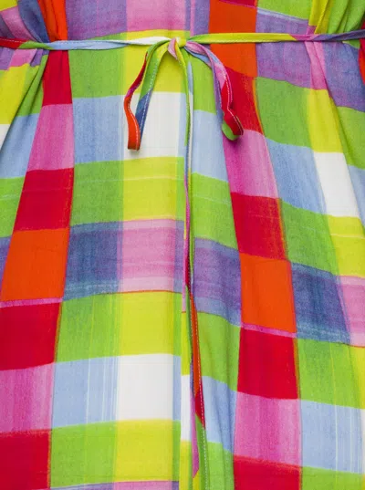 Semicouture Multicolor Long Dress V-neck Check Motif All-over In Viscose Woman In Orange