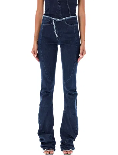 Ottolinger Women's Denim Raw Edge Draped Design Pants In Blue