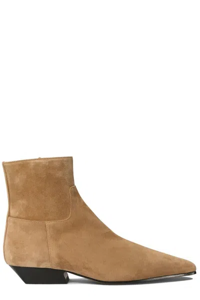 Khaite Square-toed Short Boots In Camel