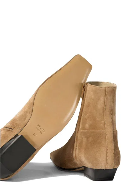 Khaite Square-toed Short Boots In Camel