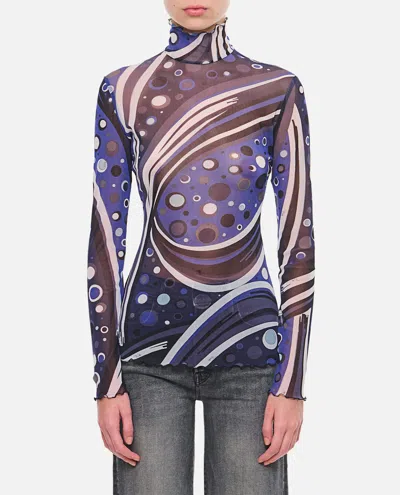 Shop Pucci Tulle Long Sleeves T-shirt In Blue