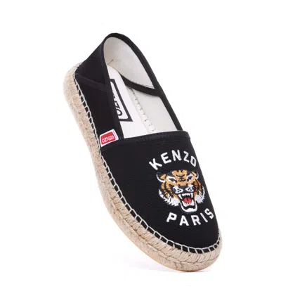 Kenzo Canvas Espadrilles With Logo Embroidery In Black