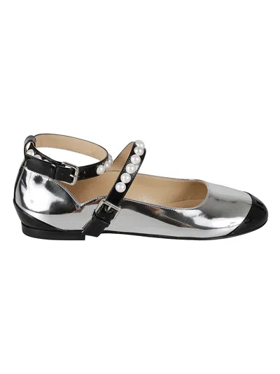 Mach &amp; Mach Bicolor Pearl Ballerinas In Silver