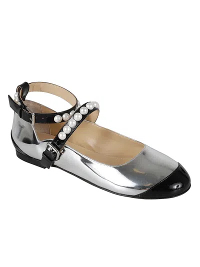 Mach &amp; Mach Bicolor Pearl Ballerinas In Silver