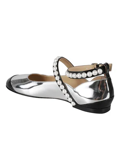 Mach &amp; Mach Bicolor Pearl Ballerinas In Silver