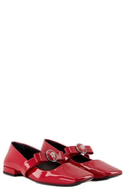 Versace Gianni Ribbon Ballerines In Red