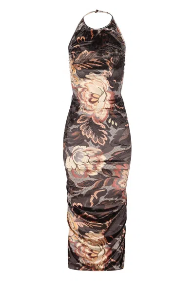 Shop Etro Floral Foliage Printed Chenille Dress In Black