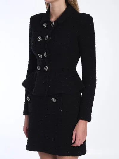 Shop Self-portrait Textured Knit Jacket In Black