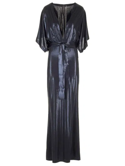 Norma Kamali Metallic Obie Maxi Dress In Blue