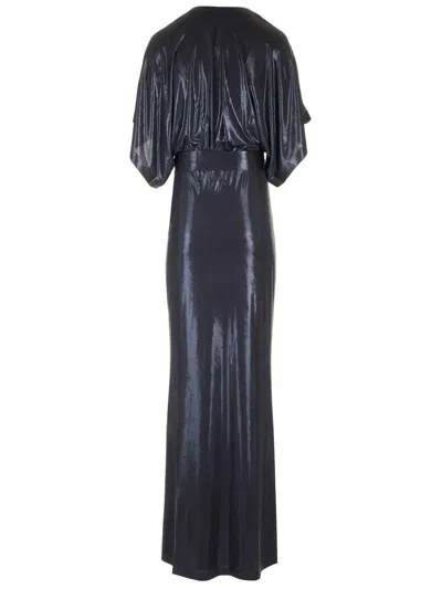 Norma Kamali Metallic Obie Maxi Dress In Blue