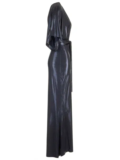 Norma Kamali Metallic Obie Maxi Dress In Blue