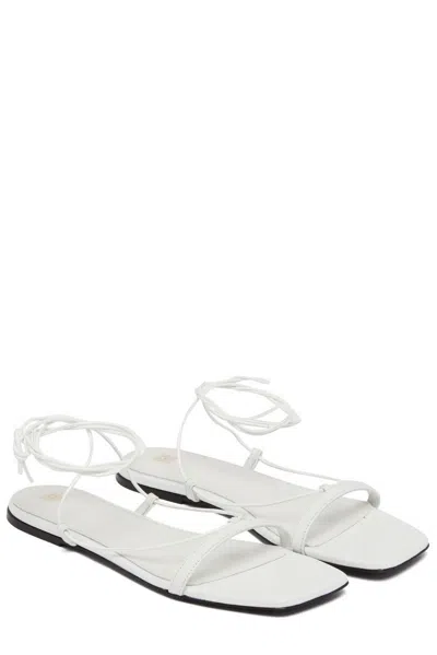 Totême The Croco Lace-up Leather Sandals In White