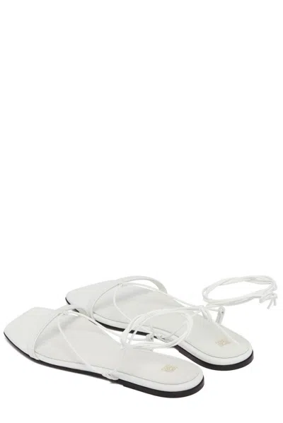 Totême The Croco Lace-up Leather Sandals In White