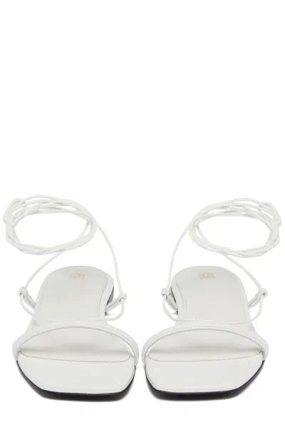 Totême The Croco Lace-up Leather Sandals In White