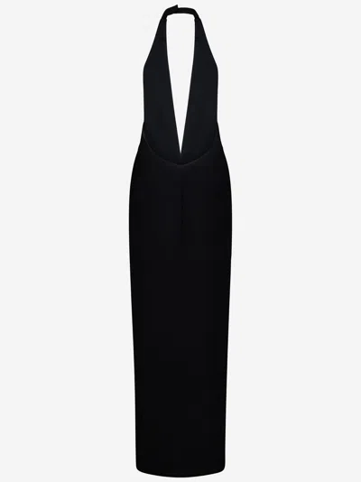 Monot Crepe De Soie Longue Robe In Black