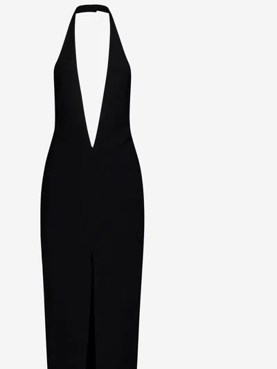 Monot Crepe De Soie Longue Robe In Black