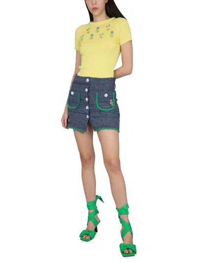 Cormio Whimsical Scalloped Hem Skirt In Blue