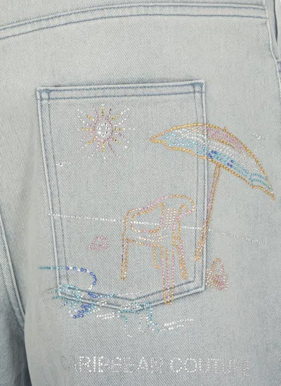Botter Crystal Embellished Wide Leg Jeans In Denim