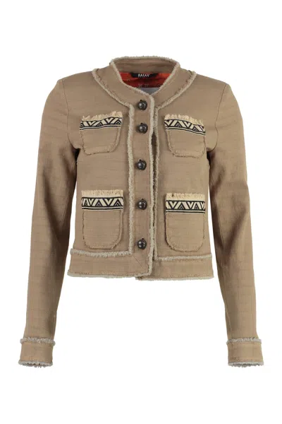 Shop Bazar Deluxe Button-front Cotton Jacket In Beige