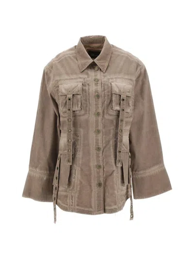 Blumarine Eyelet-embellished Denim Jacket In Brown