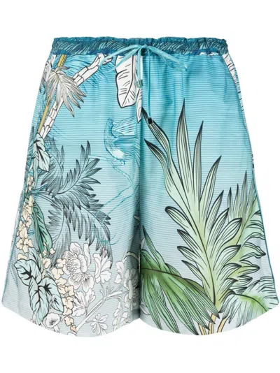 F.r.s For Restless Sleepers Printed Drawstring Cotton Shorts In Clear Blue