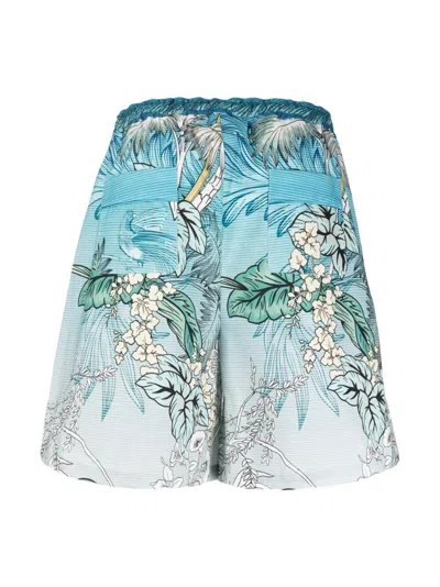 F.r.s For Restless Sleepers Printed Drawstring Cotton Shorts In Clear Blue