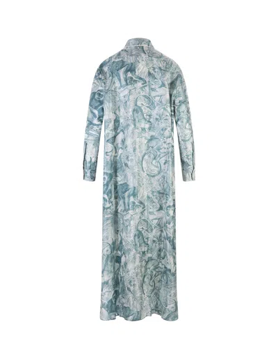 F.r.s For Restless Sleepers F.r.s. - For Restless Sleepers Long Shirt Dress With Monkey Print In Light In Blue
