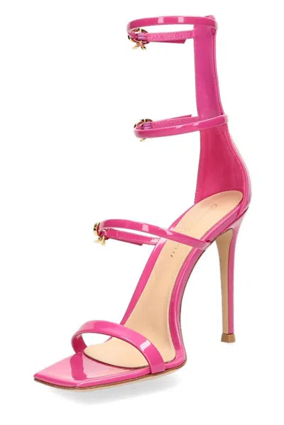 Gianvito Rossi Ribbon Uptown Patent High Heel Sandals In Fuchsia