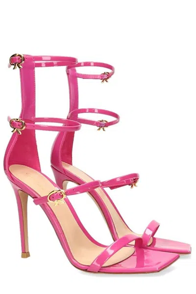 Gianvito Rossi Ribbon Uptown Patent High Heel Sandals In Fuchsia