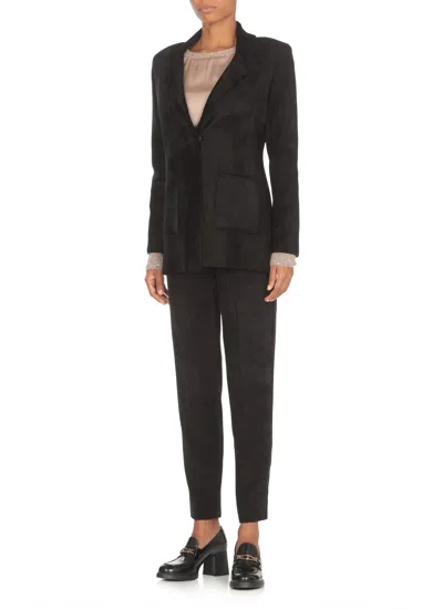 D Exterior Wool Blend Blazer In Black