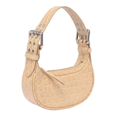 By Far Mini Soho Crocodile-embossed Shoulder Bag In Beige