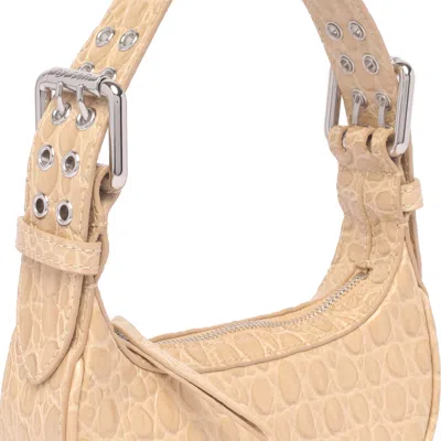 By Far Mini Soho Crocodile-embossed Shoulder Bag In Beige