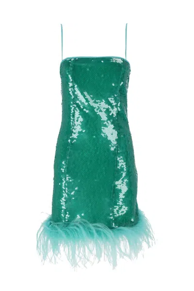 Giuseppe Di Morabito Feather-trimmed Sequin Embellished Sleeveless Dress In Clear Blue