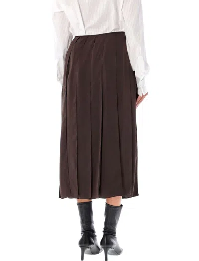 Shop Jw Anderson Ribbon Hem Pleated Midi Skirt In Chocolate Brown