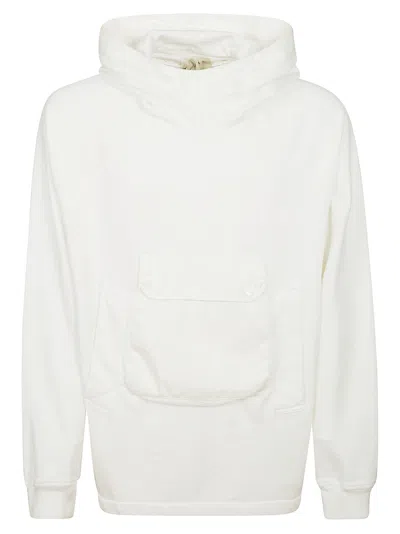 Ten C Cotton Hoodie Front Pocket In White