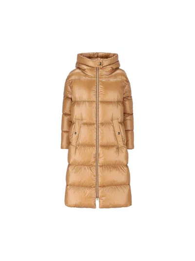 Shop Herno Padded Zip-up Long Coat  In Camel