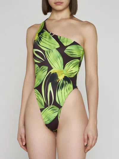 Louisa Ballou Plunge Print Swimsuit In Green
