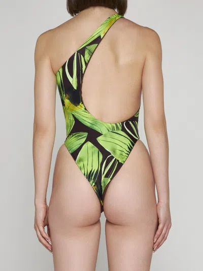 Louisa Ballou Plunge Print Swimsuit In Green