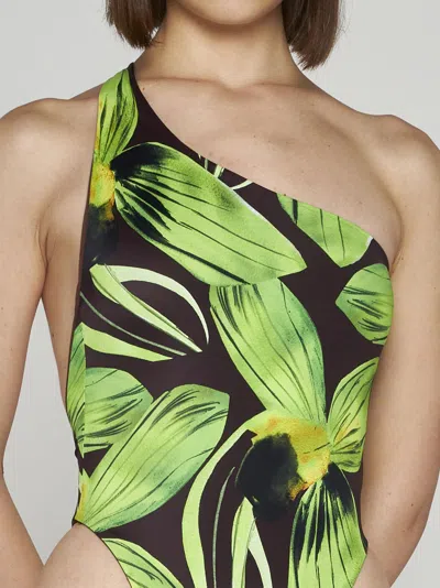 Louisa Ballou Plunge Print Swimsuit In Green