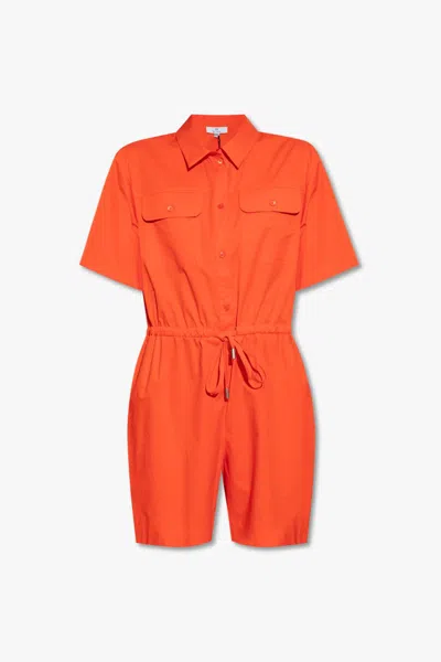 Paul Smith Short Sleeve Cotton Playsuit With Drawstring Waist In Orange