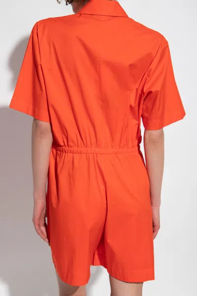 Paul Smith Short Sleeve Cotton Playsuit With Drawstring Waist In Orange